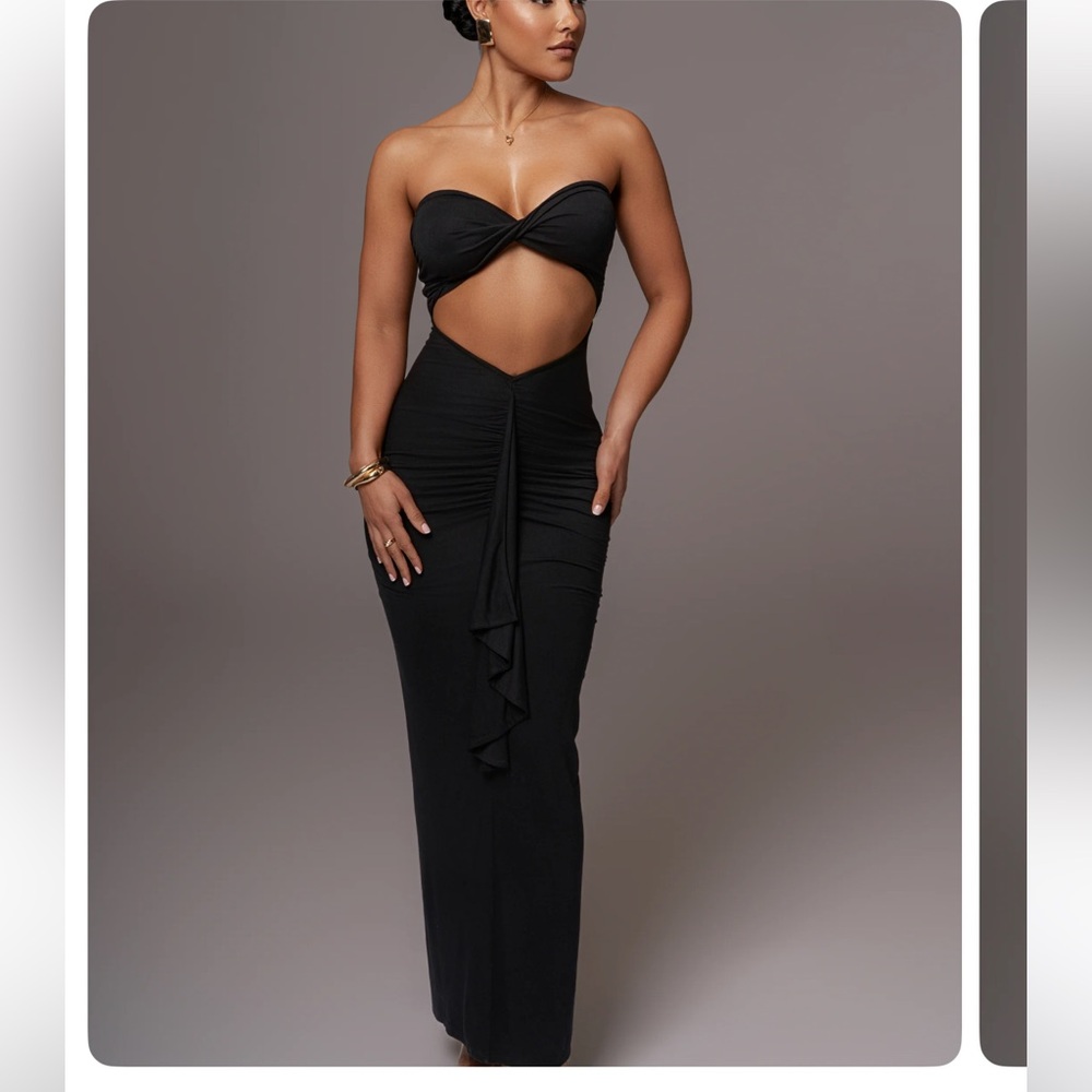 Black Strapless Drape Maxi Dress